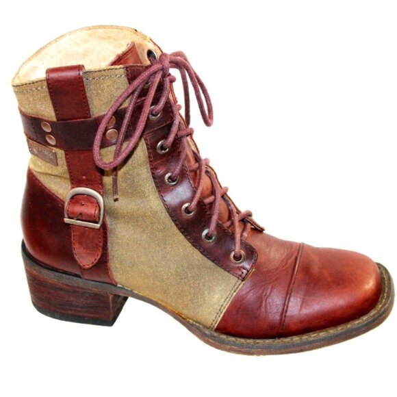 Durango World Traveler Lacer Oak Brown Vintage Leather Canvas Lace-Up Bo… - Picture 3 of 10